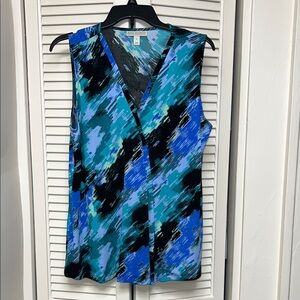 Dana Buchman Blue and Black Abstract Blouse